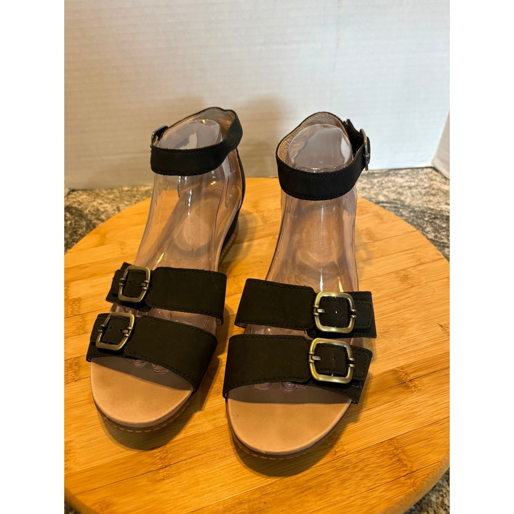 Dansko Black Nubuck Leather Triple Buckle Wedge Sandals‎ Womens 39 US 8.5-9